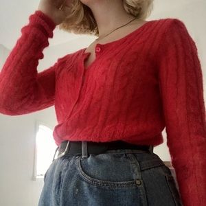 CLEARANCE hot pink crochet button down cardigan